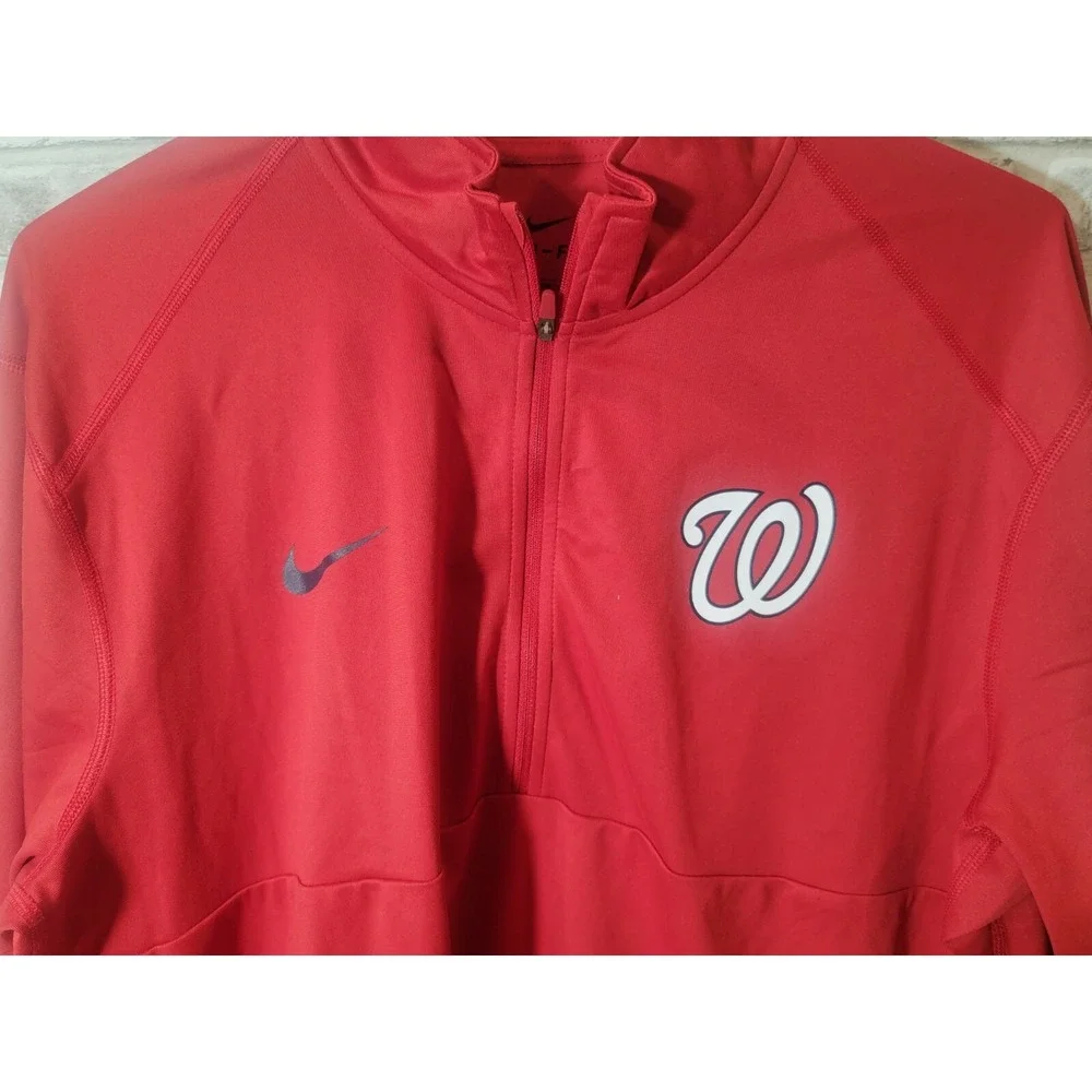 Nike XL Red Dry-Fit Element 1/4 Zip Running Pullover Top Washington Nationals